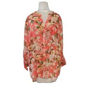 KUT FROM THE KLOTH Coral Floral Blouse Women's Plus Sz 2X Summertime Loose Comfy